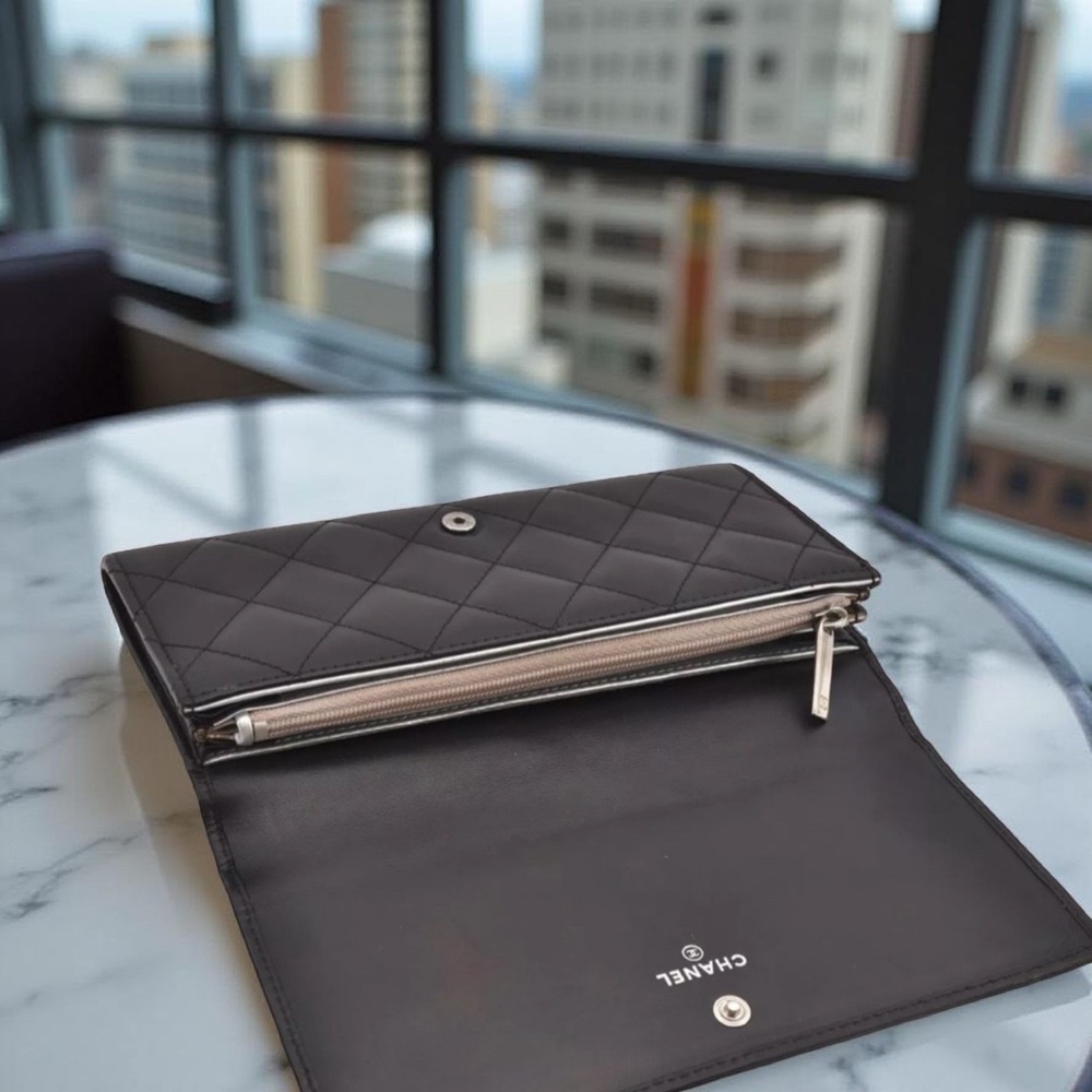 Authentic CHANEL Calf Skin Cambon Line CC Logo Long Wallet - Picture 10 of 16